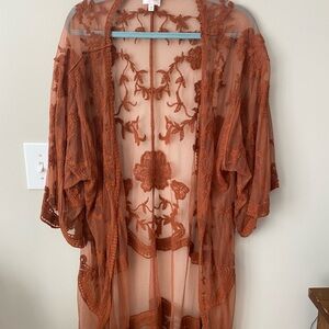 Embroidered Sheer Rust Cardigan